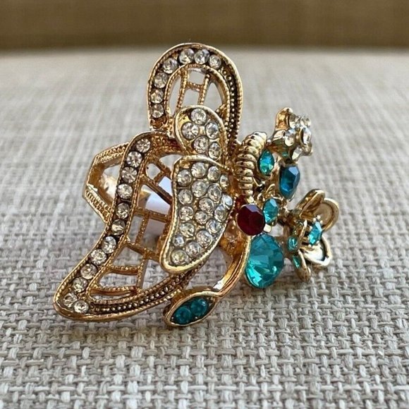 Fashion Women Ring Gold Tone Jewelry Multi Color Crystal Accent Butterfly Size 8 - Picture 9 of 13